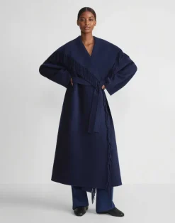 Brushed Cashmere Double Face Fringed Oversized Coat