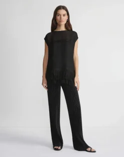 Burlap Jacquard Linen Viscose-Silk Fringed Blouse
