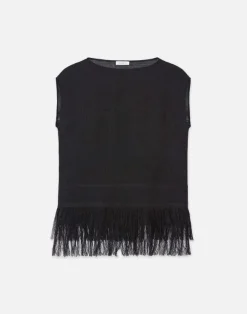 Burlap Jacquard Linen Viscose-Silk Fringed Blouse