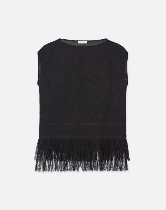 Burlap Jacquard Linen Viscose-Silk Fringed Blouse