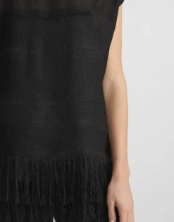Burlap Jacquard Linen Viscose-Silk Fringed Blouse