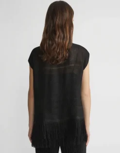 Burlap Jacquard Linen Viscose-Silk Fringed Blouse