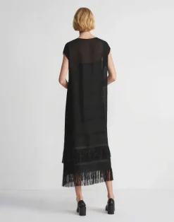 Burlap Jacquard Linen Viscose-Silk Fringed Dress