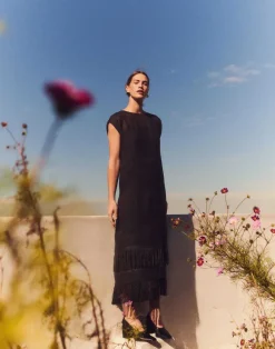 Burlap Jacquard Linen Viscose-Silk Fringed Dress