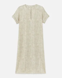 Burlap Print Crinkle Stretch Silk T-Shirt Dress