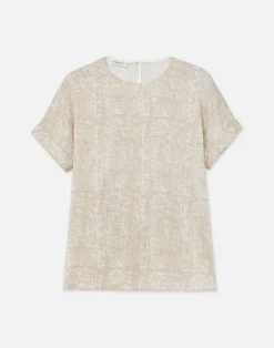 Burlap Print Crinkle Stretch Silk T-Shirt Blouse