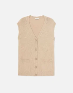 Camel Hair Chainette Button Sweater Vest