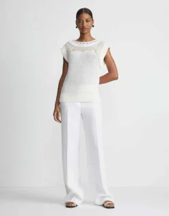 Cotton-Silk Hand Macram Trim Sweater