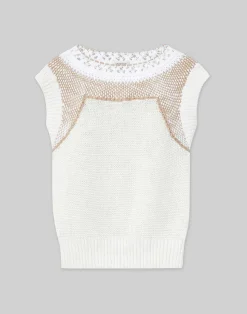 Cotton-Silk Hand Macram Trim Sweater