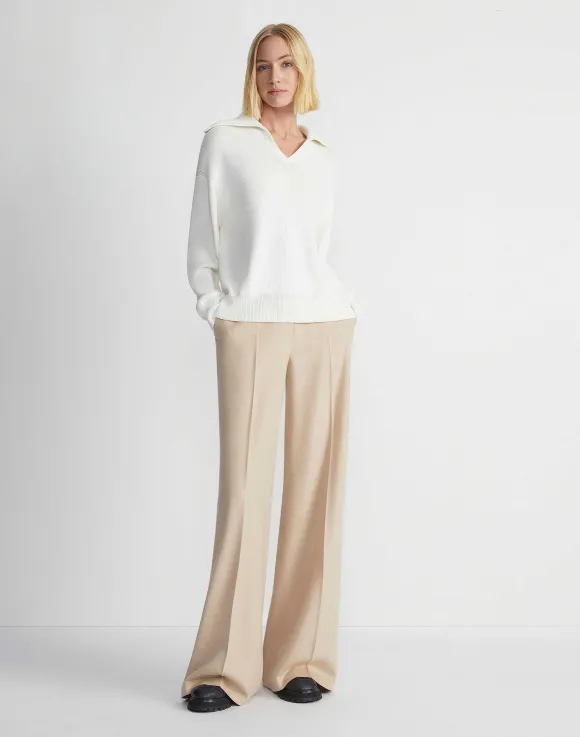 Cotton-Silk Tape Collared Sweater