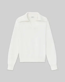 Cotton-Silk Tape Collared Sweater