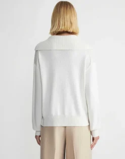 Cotton-Silk Tape Collared Sweater