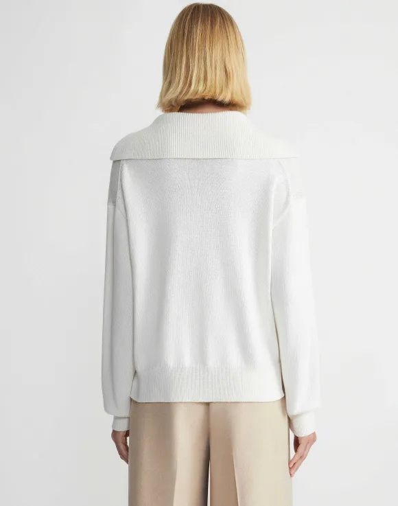 Cotton-Silk Tape Collared Sweater