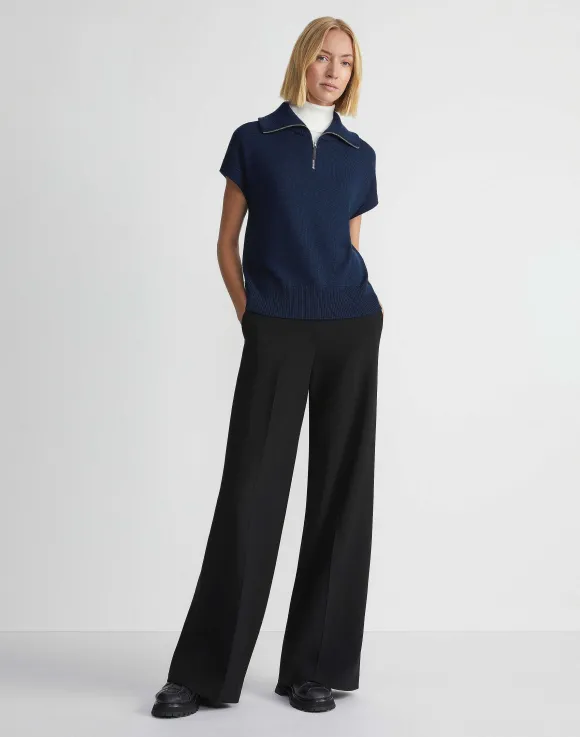 Cotton-Silk Tape Half Zip Sweater