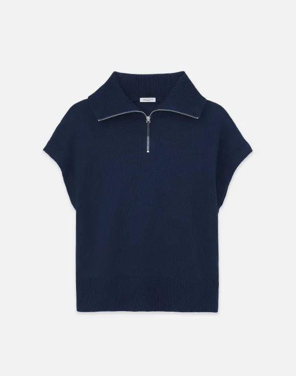 Cotton-Silk Tape Half Zip Sweater