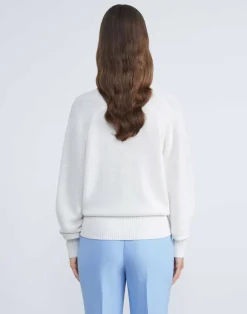 Cotton-Silk Tape Wide V-Neck Dolman Sweater