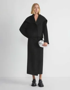 Double Face Wool-Cashmere Foldover Midi Skirt