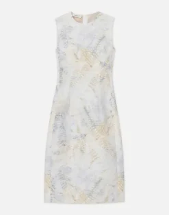 Eco Fern Print Linen-Poly Sheath Dress