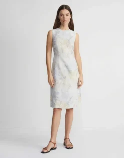 Eco Fern Print Linen-Poly Sheath Dress