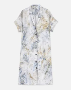 Eco Fern Print Silk Twill Tunic Button Dress