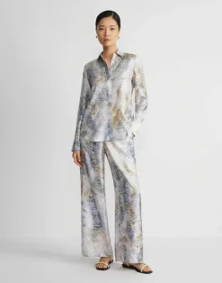 Eco Fern Print Silk Twill Buttoned Blouse