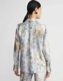 Eco Fern Print Silk Twill Buttoned Blouse
