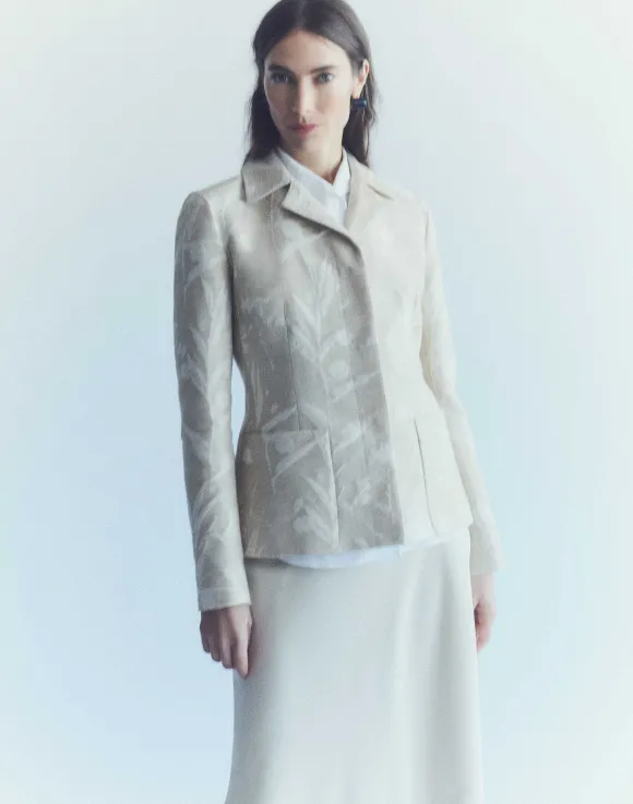 Eco Flora Jacquard Cotton-Silk Patch Pocket Blazer