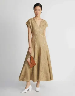 Eco Flora Jacquard Linen-Viscose Flared Dress