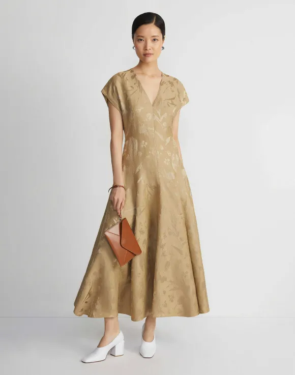 Eco Flora Jacquard Linen-Viscose Flared Dress
