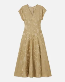 Eco Flora Jacquard Linen-Viscose Flared Dress