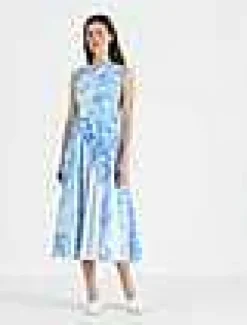 Eco Flora Print Poplin Pleated Dress