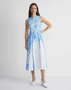 Eco Flora Print Poplin Pleated Dress