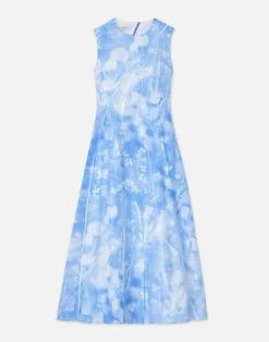Eco Flora Print Poplin Pleated Dress
