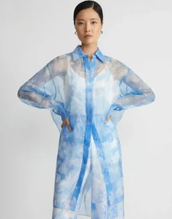 Eco Flora Print Silk Organza Oversized Tunic Blouse