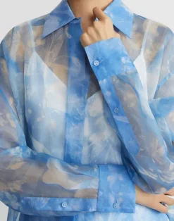 Eco Flora Print Silk Organza Oversized Tunic Blouse