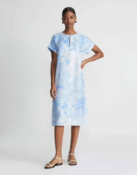 Eco Flora Print Silk Twill T-Shirt Dress