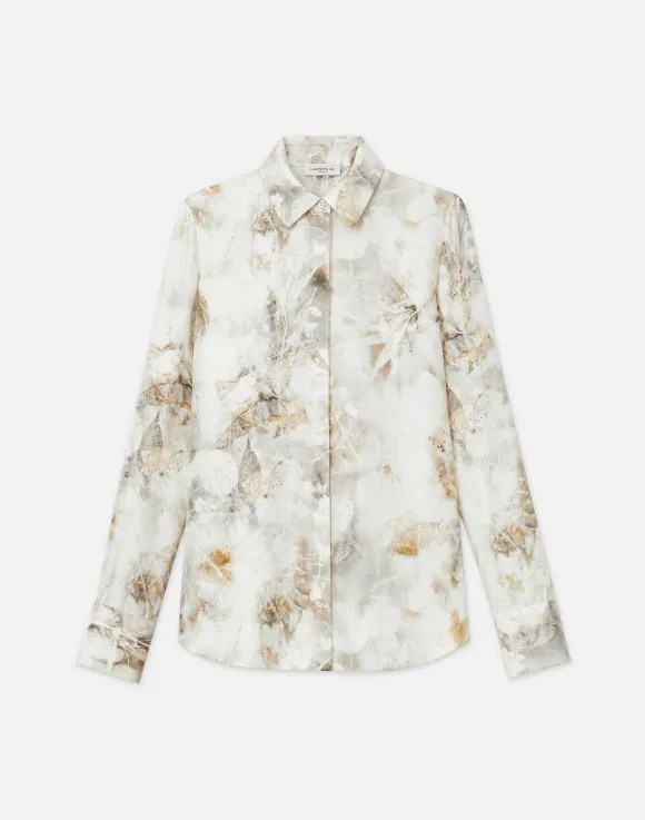 Eco Leaves Print Silk Twill Buttoned Blouse