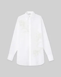 Embroidered Flora Cotton Voile Oversized Shirt