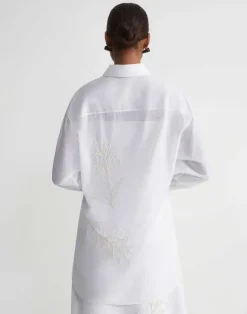 Embroidered Flora Cotton Voile Oversized Shirt