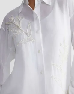 Embroidered Flora Cotton Voile Oversized Shirt