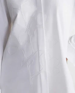 Embroidered Rose Organic Cotton Poplin Oversized Shirt