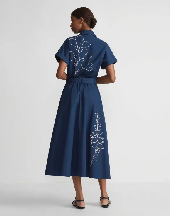 Embroidered Rose Organic Cotton Poplin Shirtdress