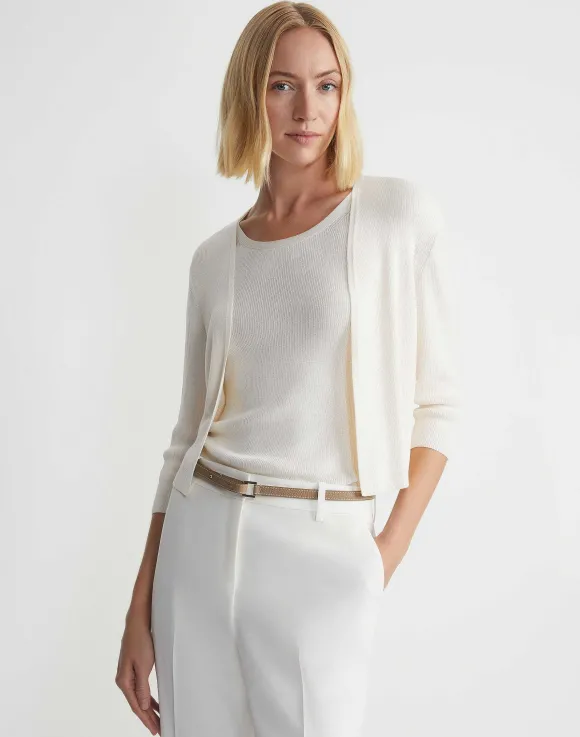 Finespun Voile Open-Front Cropped Cardigan
