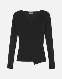 Finespun Voile Pleat Stitch Crossover Sweater