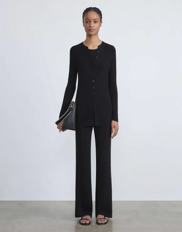 Finespun Voile Ribbed Long Cardigan