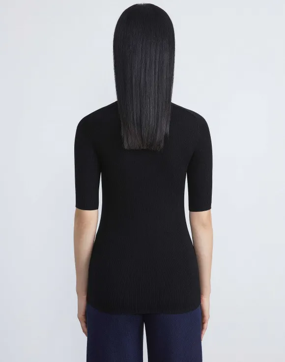 Finespun Voile Ribbed Short Sleeve Sweater