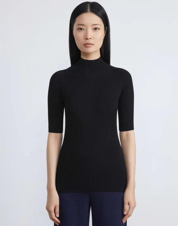Finespun Voile Ribbed Short Sleeve Sweater