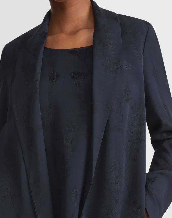 Flora Bloom Cloqu Jacquard Viscose Shawl Collar Jacket