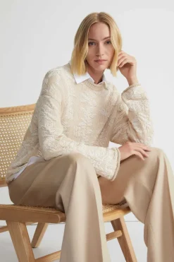 Flora Bloom Cotton-Silk Tape Textured Stitch Sweater