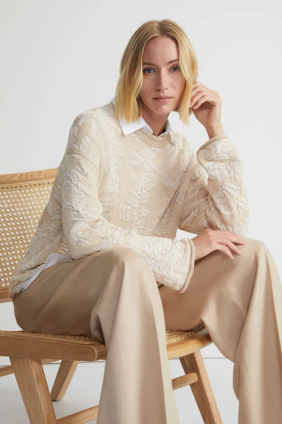 Flora Bloom Cotton-Silk Tape Textured Stitch Sweater